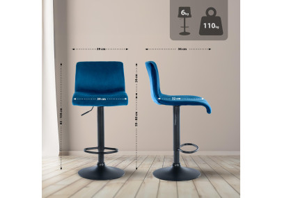 Sgabello da bar in velluto Hoover, blu