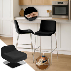 Sgabello da bar in velluto Hoover, 4 gambe, cromato, nero