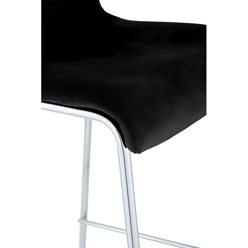 Tabouret de bar Hoover en velours, 4 pieds chromés noir