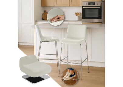 Taburete de bar Hoover de terciopelo, 4 patas, cromado, color crema