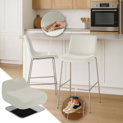 Tabouret de bar Hoover en velours, 4 pieds chromés crème
