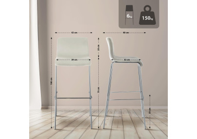 Sgabello da bar in velluto Hoover, 4 gambe, cromato, crema