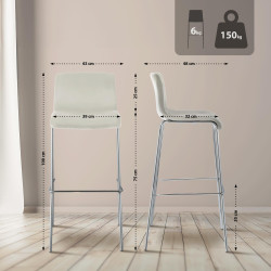 Tabouret de bar Hoover en velours, 4 pieds chromés crème