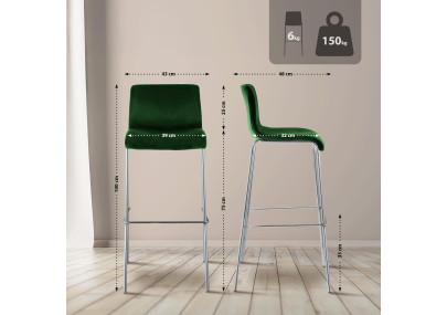 Sgabello da bar in velluto Hoover, 4 gambe, verde cromo