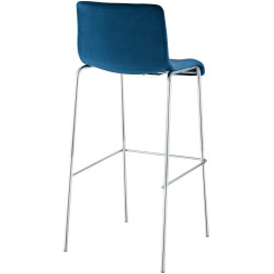 Tabouret de bar Hoover en velours, 4 pieds chromés bleu
