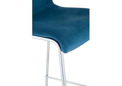 Banqueta de bar Hoover em veludo, 4 pés, cromada, azul