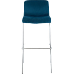 Tabouret de bar Hoover en velours, 4 pieds chromés bleu