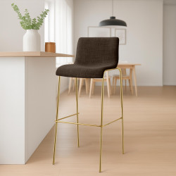 Tabouret de bar Hoover en tissu, 4 pieds, doré brun