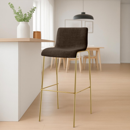 Tabouret de bar Hoover, tissu, 4 pieds, doré/marron