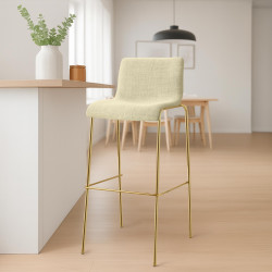 Tabouret de bar Hoover en tissu, 4 pieds, doré crème