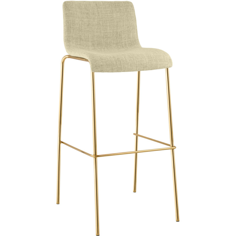 Tabouret de bar Hoover, tissu, 4 pieds, doré/crème