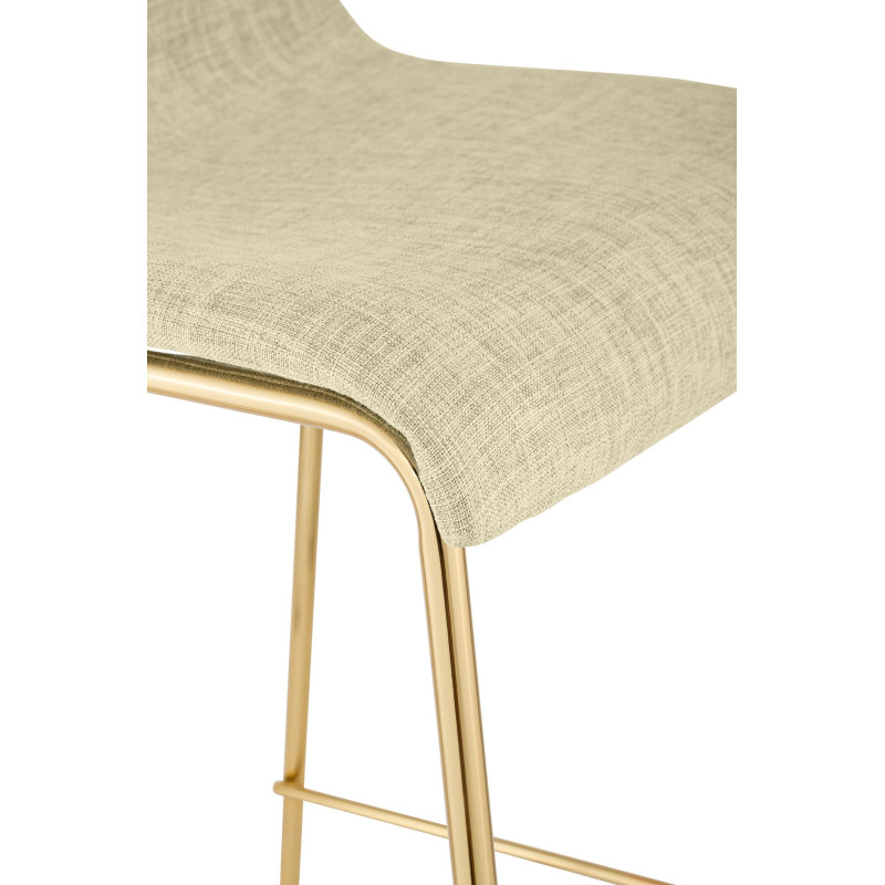 Tabouret de bar Hoover, tissu, 4 pieds, doré/crème