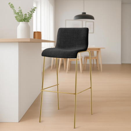 Tabouret de bar Hoover en tissu, 4 pieds, doré gris foncé