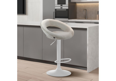 Tabouret de bar Olinda en velours, blanc/crème