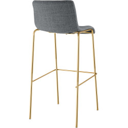 Tabouret de bar Hoover, tissu, 4 pieds, doré, gris clair