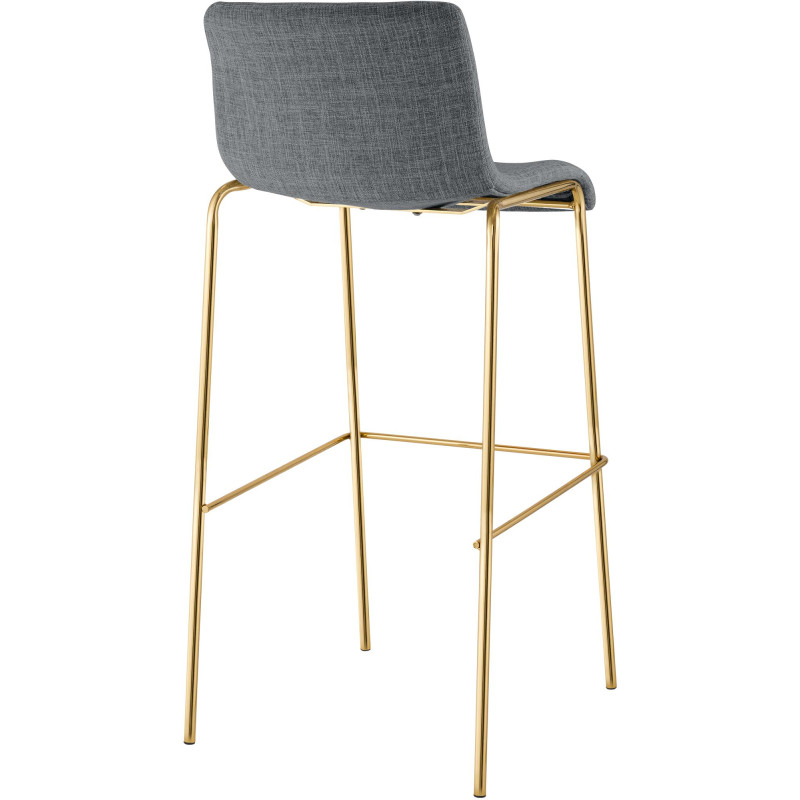 Tabouret de bar Hoover, tissu, 4 pieds, doré, gris clair