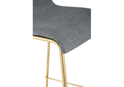 Tabouret de bar Hoover, tissu, 4 pieds, doré, gris clair