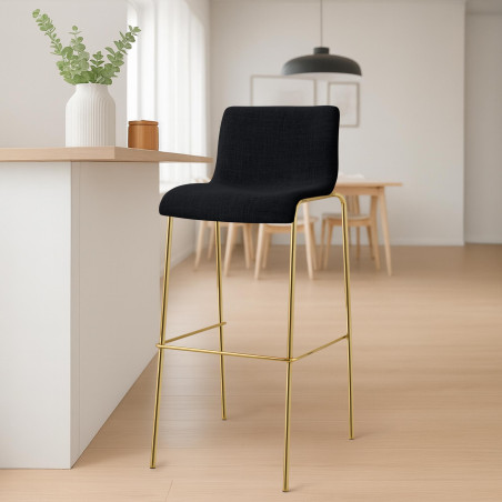 Sgabello da bar Hoover, tessuto, 4 gambe, oro/nero