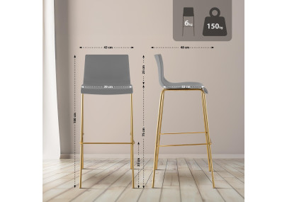 Sgabello da bar Hoover, plastica, 4 gambe, grigio oro