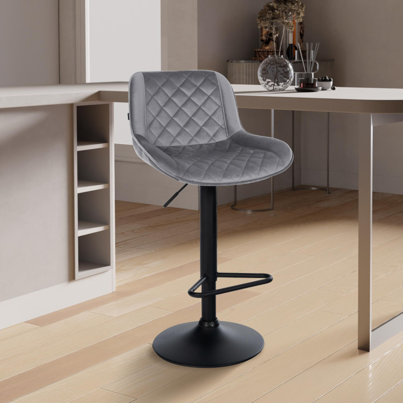 Ensemble de 2 tabourets de bar Kasson en velours gris foncé
