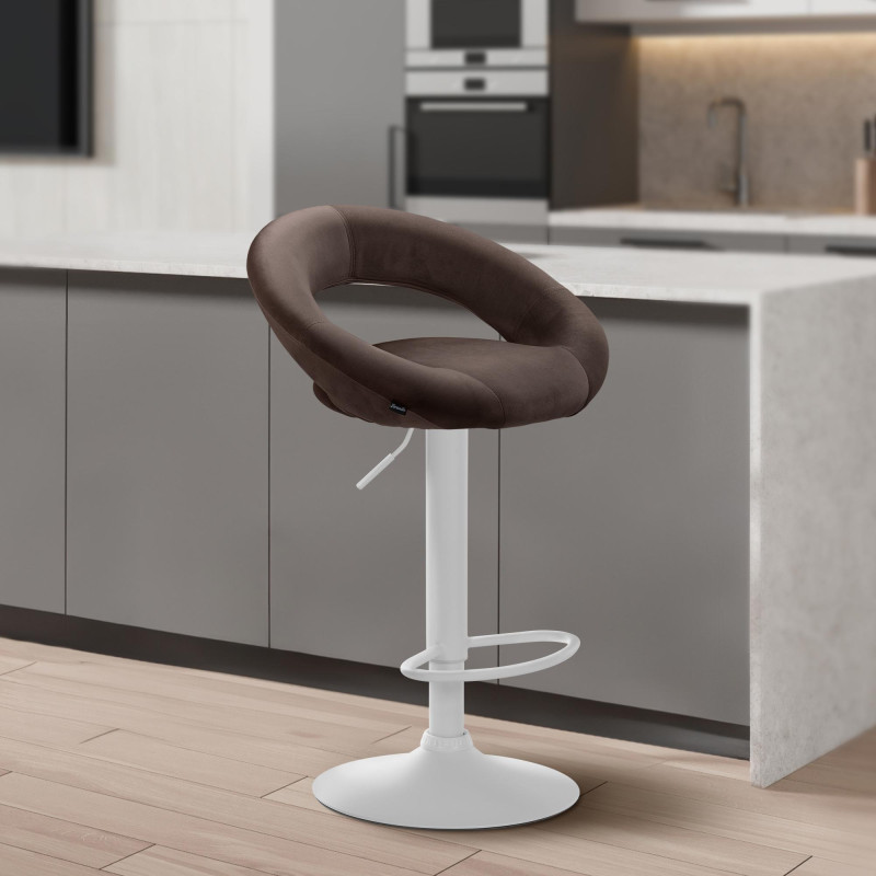 Tabouret de bar Olinda, velours, blanc brun