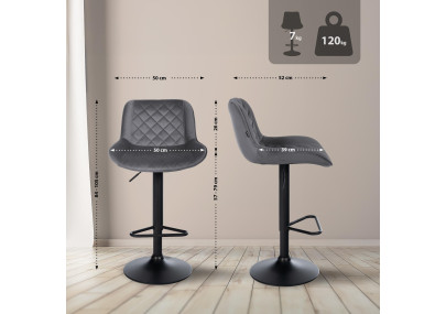 Ensemble de 2 tabourets de bar Kasson en velours gris foncé