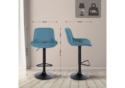 Lot de 2 tabourets de bar Kasson, en tissu, bleus