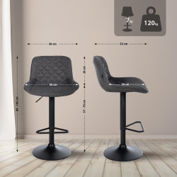 Ensemble de 2 tabourets de bar en tissu Kasson noir