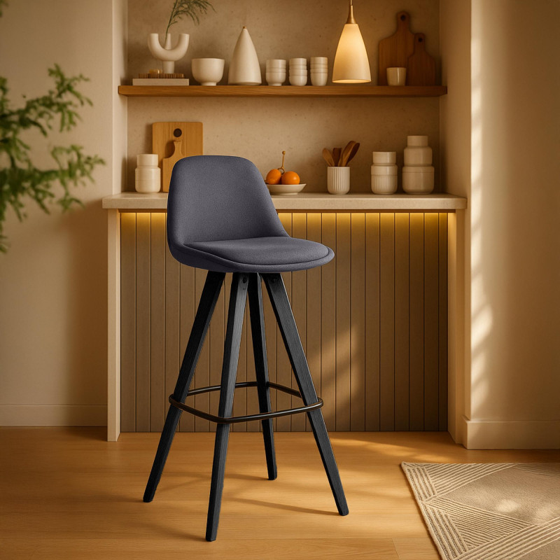 Ensemble de 2 tabourets de bar Corbin en tissu carré gris foncé