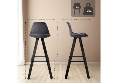 Conjunto de 2 taburetes de bar Corbin de tela cuadrada gris oscuro