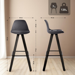 Ensemble de 2 tabourets de bar Corbin en tissu, carrés, gris foncé