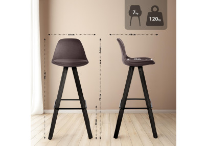 Conjunto de 2 bancos de bar Corbin em tecido quadrado castanho