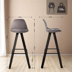 Conjunto de 2 taburetes de bar Corbin de tela cuadrada color topo