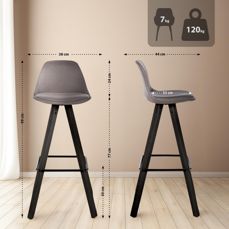 Conjunto de 2 bancos de bar Corbin em tecido quadrado taupe