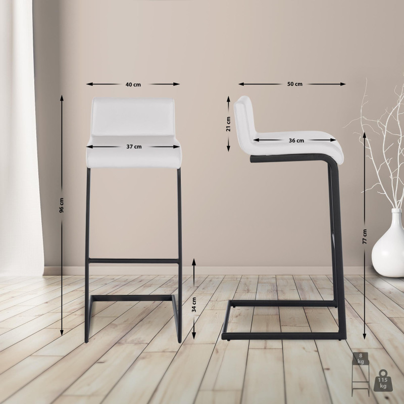 Conjunto de 2 taburetes de bar Newport B en cuero sintético blanco