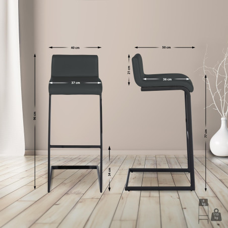 Ensemble de 2 tabourets de bar Newport B en similicuir gris foncé