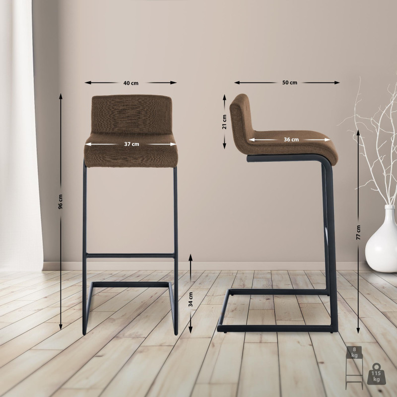 Ensemble de 2 tabourets de bar Newport B en tissu brun