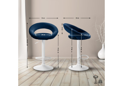 Tabouret de bar Olinda velours blanc bleu