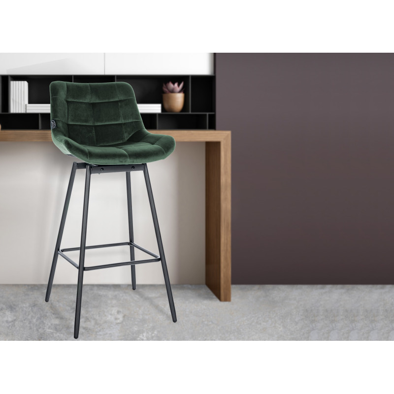 Conjunto de 4 taburetes de bar giratorios Weston de terciopelo verde oscuro