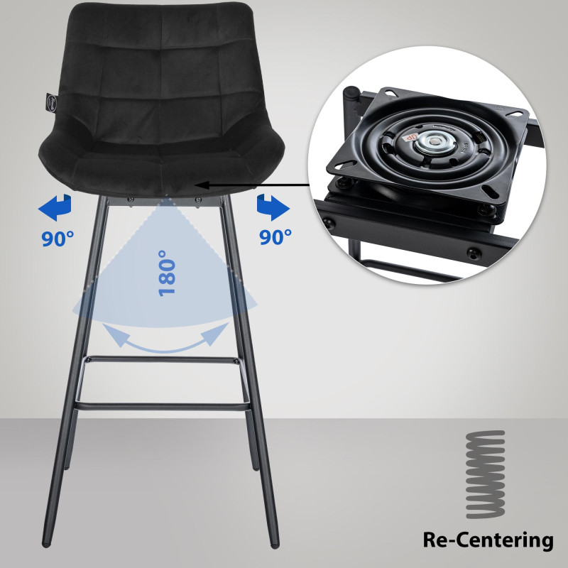 Conjunto de 4 taburetes de bar giratorios Weston de terciopelo negro