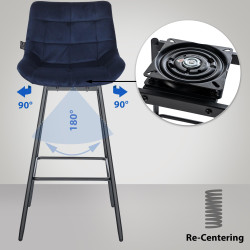 Conjunto de 4 bancos de bar giratórios Weston em veludo azul