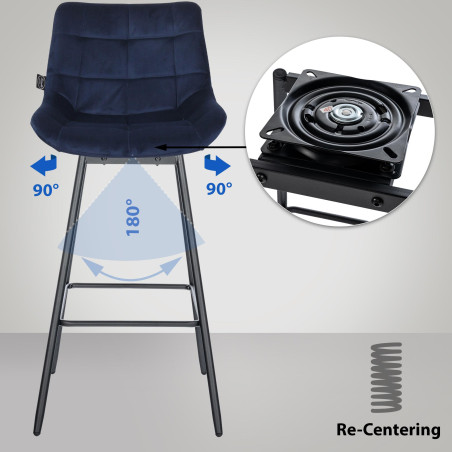 Ensemble de 4 tabourets de bar pivotants Weston en velours bleu