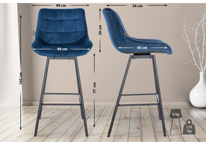 Insieme di 4 sgabelli da bar girevoli Weston in velluto blu