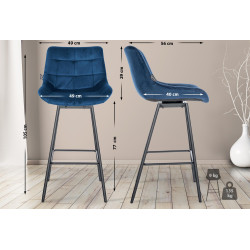 Ensemble de 4 tabourets de bar pivotants Weston en velours bleu