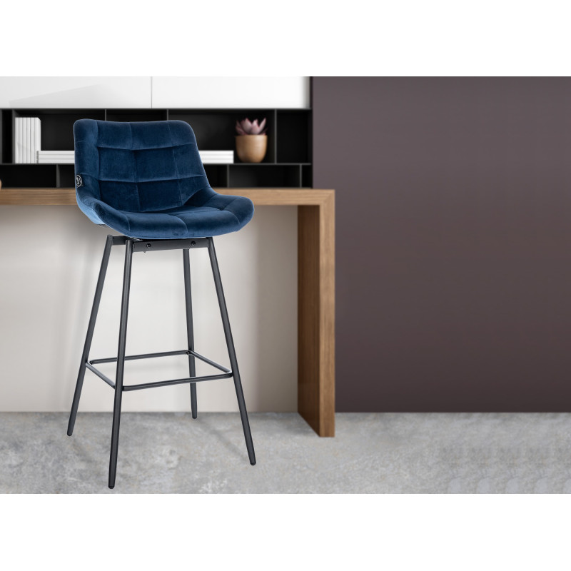 Conjunto de 4 taburetes de bar giratorios Weston de terciopelo azul