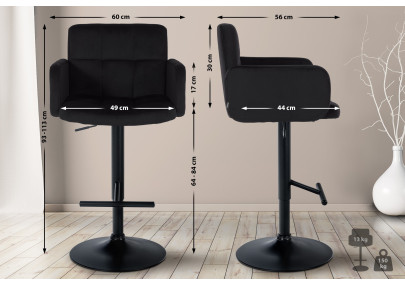 Conjunto de 2 taburetes de bar Los Angeles de terciopelo negro negro