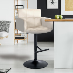 Ensemble de 2 tabourets de bar Los Angeles en velours noir et crème