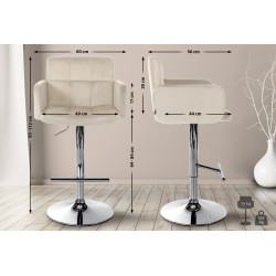 Conjunto de 2 taburetes de bar Los Angeles de terciopelo cromado color crema