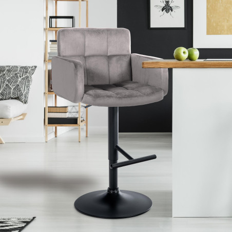 Ensemble de 2 tabourets de bar Los Angeles en velours noir gris