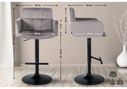 Conjunto de 2 taburetes de bar Los Angeles en terciopelo negro gris